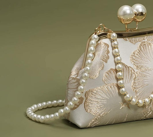 Elegant Pearl Clasp Brocade Handbag – Vintage-Inspired Floral Mini Bag for Evening & Wedding