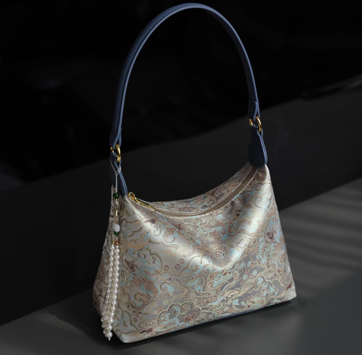 Handmade Chinese Silk & Leather Purse – Intangible Cultural Heritage Embroidery Bag, Luxury Oriental Shoulder Bag