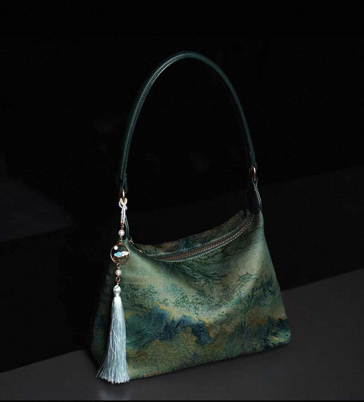 Handmade Chinese Silk & Leather Purse – Intangible Cultural Heritage Embroidery Bag, Luxury Oriental Shoulder Bag