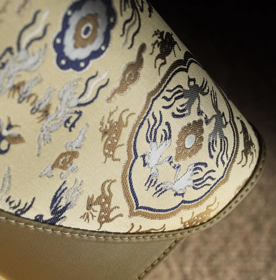 Oriental Brocade Evening Clutch – Crane & Deer Pattern – Handmade Gold Jacquard Purse – Elegant Gift for Her