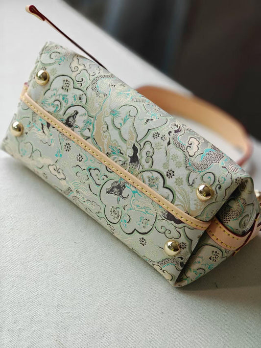 Dragon Brocade Handbag – Silk Tapestry, Auspicious Cow-Dragon Pattern, Elegant Oriental Purse for Everyday or Formal Wear