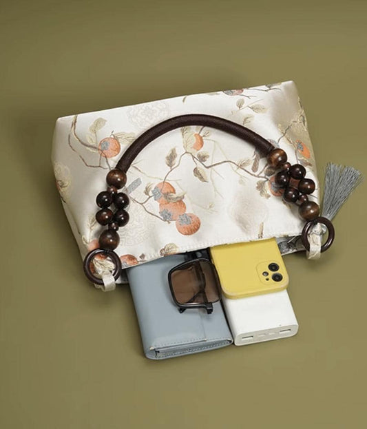 Elegant Chinese Vintage Style Tote Bag with Beaded Handle and Floral Embroidery