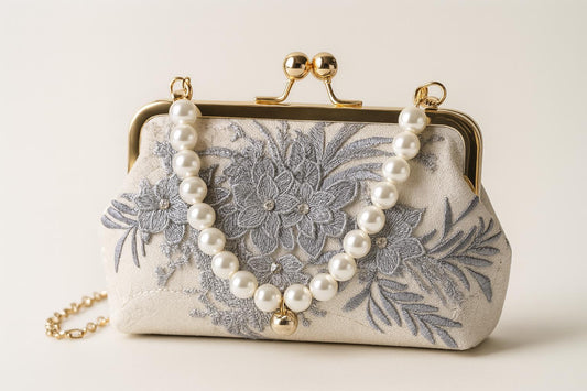 Elegant Floral Embroidered Clutch with Pearl Handle – Romantic Gift Purse for Weddings, Parties, and Special Occasions