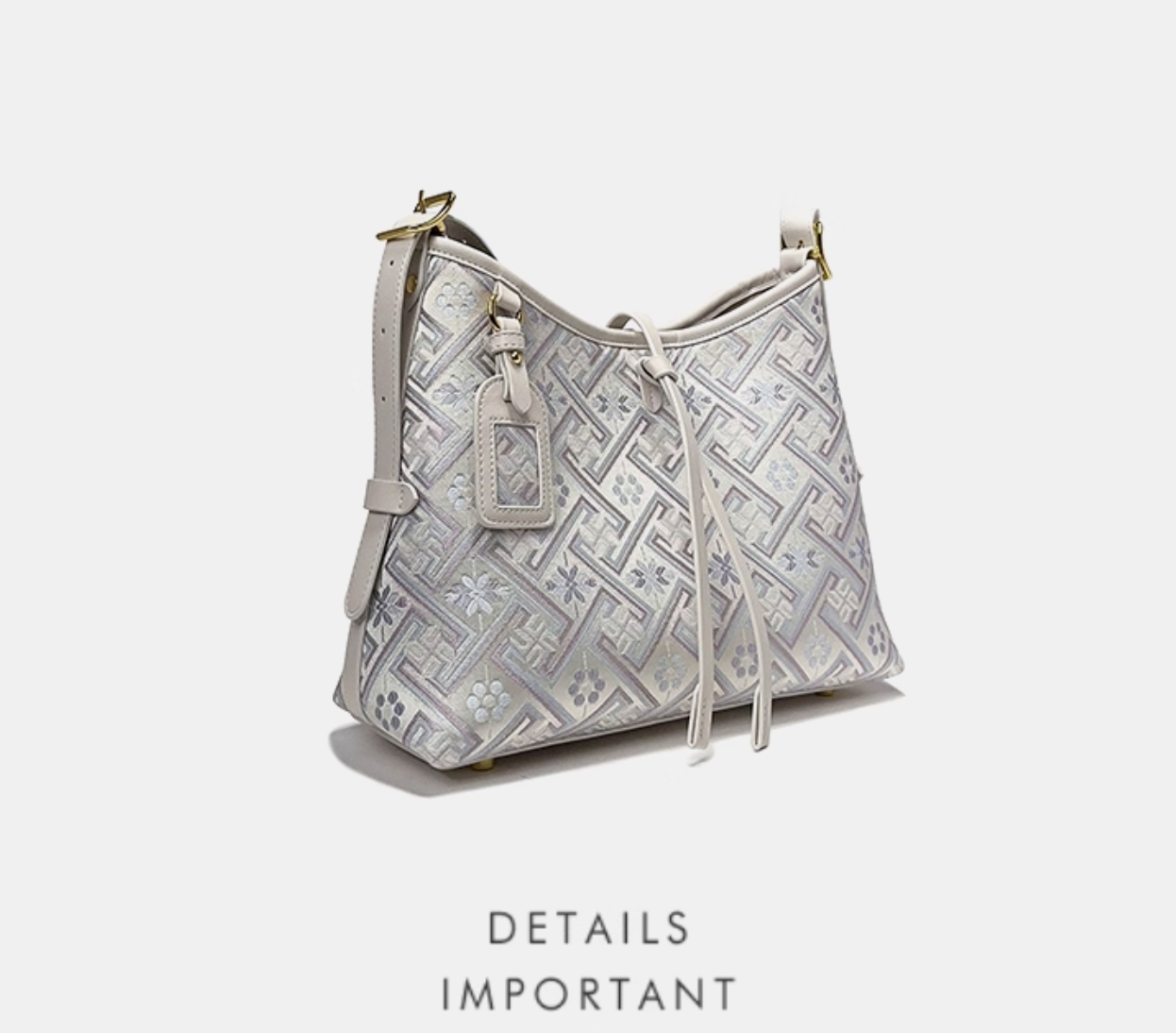 Silora Brocade Shoulder Bag – White Purple Jacquard, Oriental Elegance Meets Modern Fashion