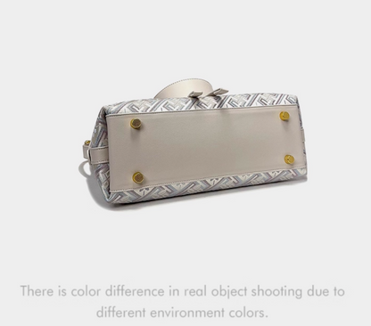 Silora Brocade Shoulder Bag – White Purple Jacquard, Oriental Elegance Meets Modern Fashion