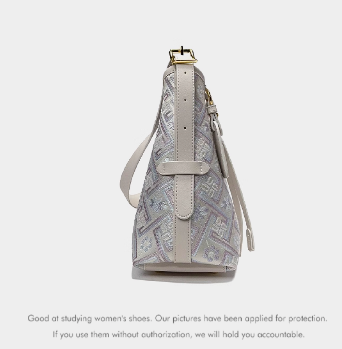 Silora Brocade Shoulder Bag – White Purple Jacquard, Oriental Elegance Meets Modern Fashion