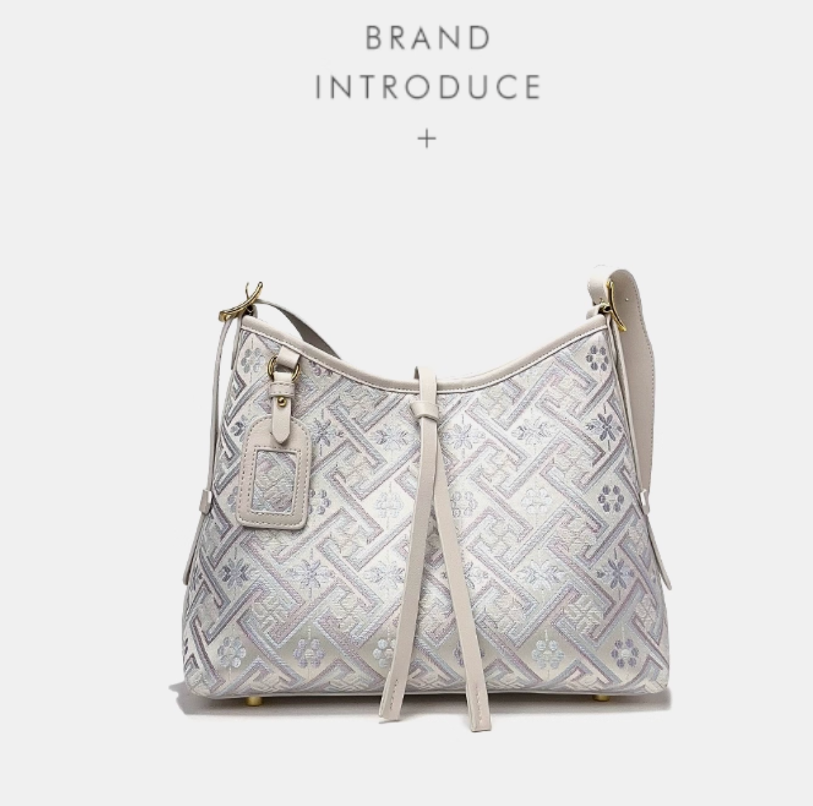 Silora Brocade Shoulder Bag – White Purple Jacquard, Oriental Elegance Meets Modern Fashion
