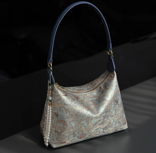 Handmade Chinese Silk & Leather Purse – Intangible Cultural Heritage Embroidery Bag, Luxury Oriental Shoulder Bag
