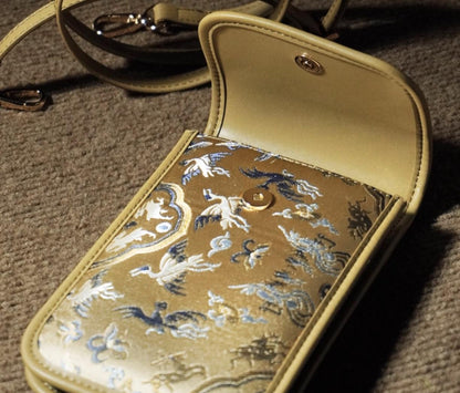 Elegant Song Brocade Phone Bag – Handmade Oriental Crossbody Pouch, Meaningful Gift for Her, Lightweight Phone Holder with Adjustable Strap