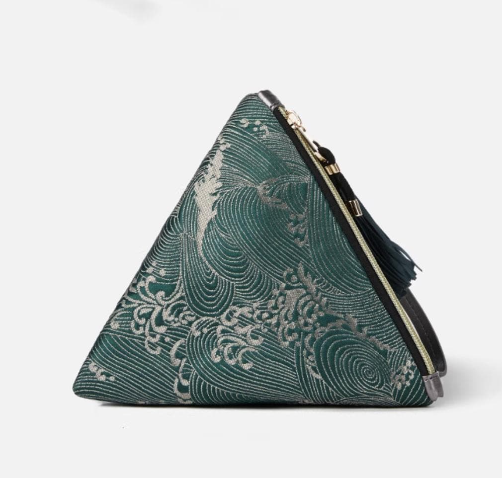 Triangle Clutch Bag, Traditional Wave Pattern, Artistic Oriental Handbag for Cultural Gift Giving