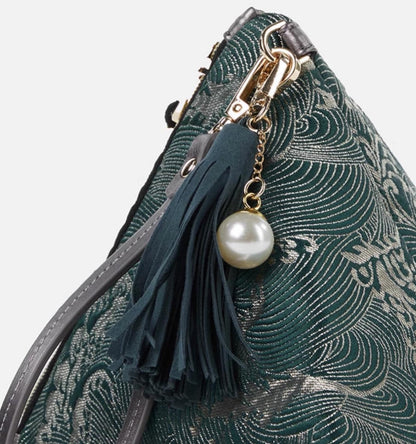 Triangle Clutch Bag, Traditional Wave Pattern, Artistic Oriental Handbag for Cultural Gift Giving