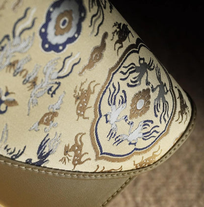 Oriental Brocade Evening Clutch – Crane & Deer Pattern – Handmade Gold Jacquard Purse – Elegant Gift for Her