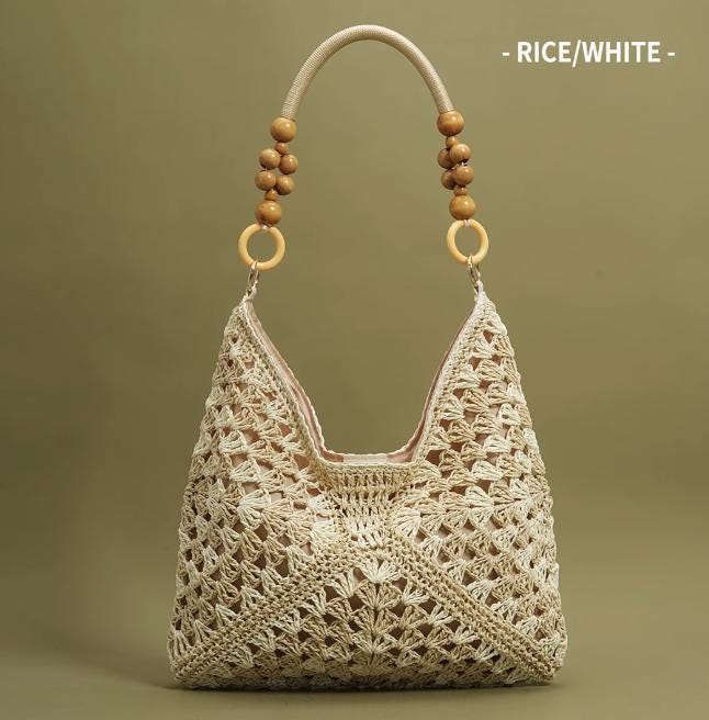 Handmade Woven Straw Shoulder Bag - Large Capacity Boho Tote for Beach, Vacation & Daily Commute