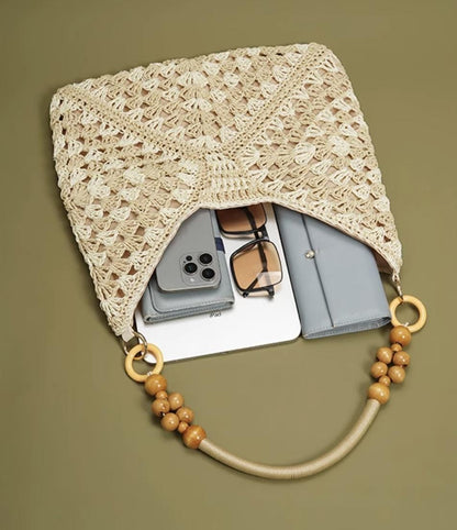 Handmade Woven Straw Shoulder Bag - Large Capacity Boho Tote for Beach, Vacation & Daily Commute