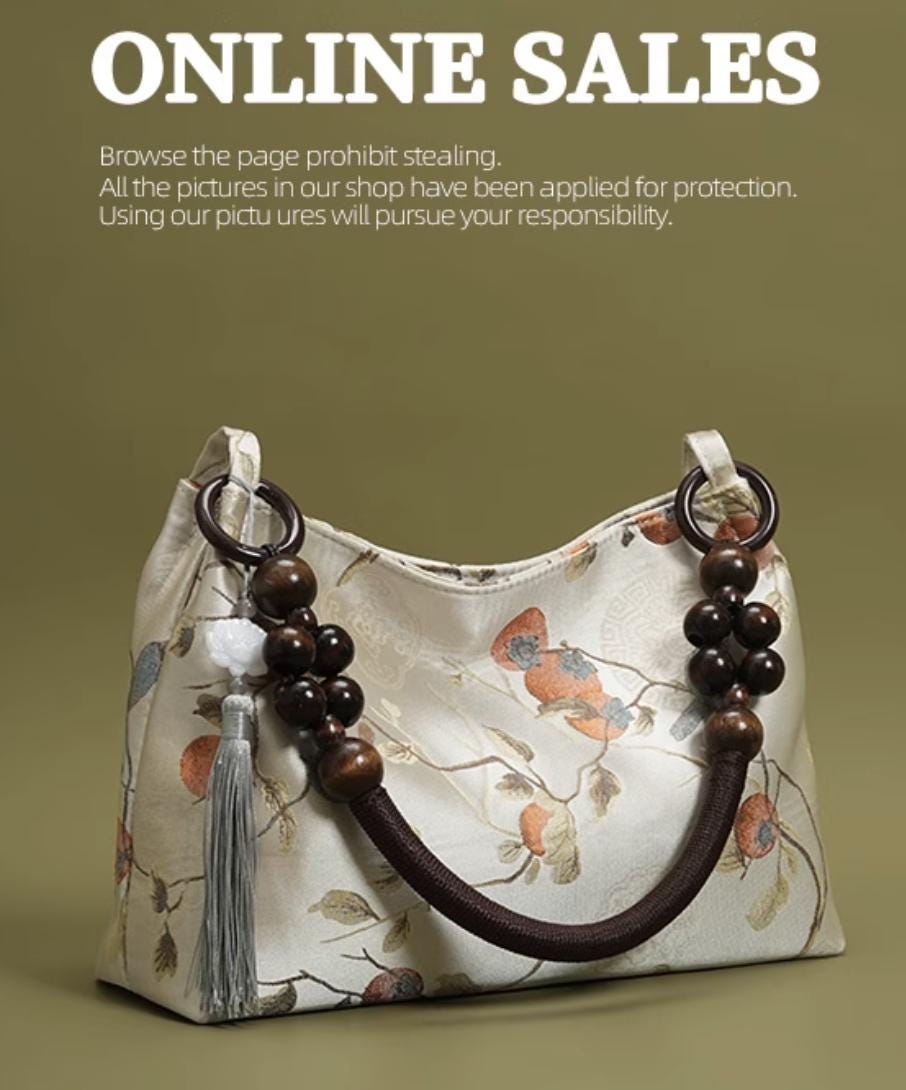 Elegant Chinese Vintage Style Tote Bag with Beaded Handle and Floral Embroidery
