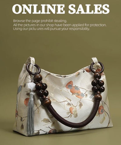 Elegant Chinese Vintage Style Tote Bag with Beaded Handle and Floral Embroidery
