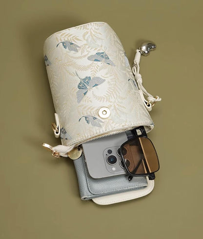 Butterfly Pattern Crossbody Phone Bag – Embroidered PU Leather Shoulder Bag with Adjustable Strap