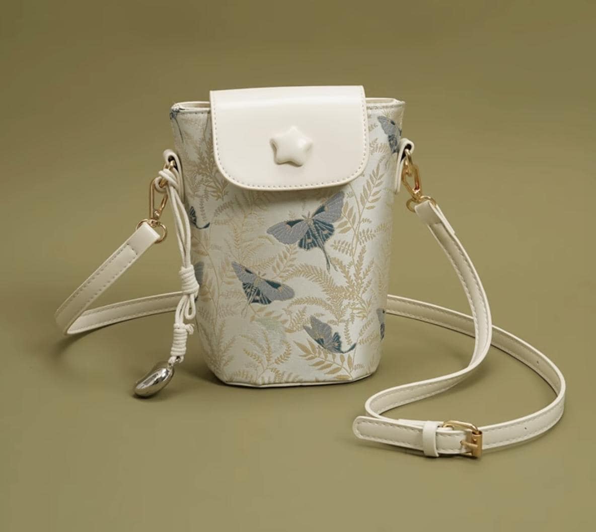 Butterfly Pattern Crossbody Phone Bag – Embroidered PU Leather Shoulder Bag with Adjustable Strap