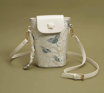 Butterfly Pattern Crossbody Phone Bag – Embroidered PU Leather Shoulder Bag with Adjustable Strap