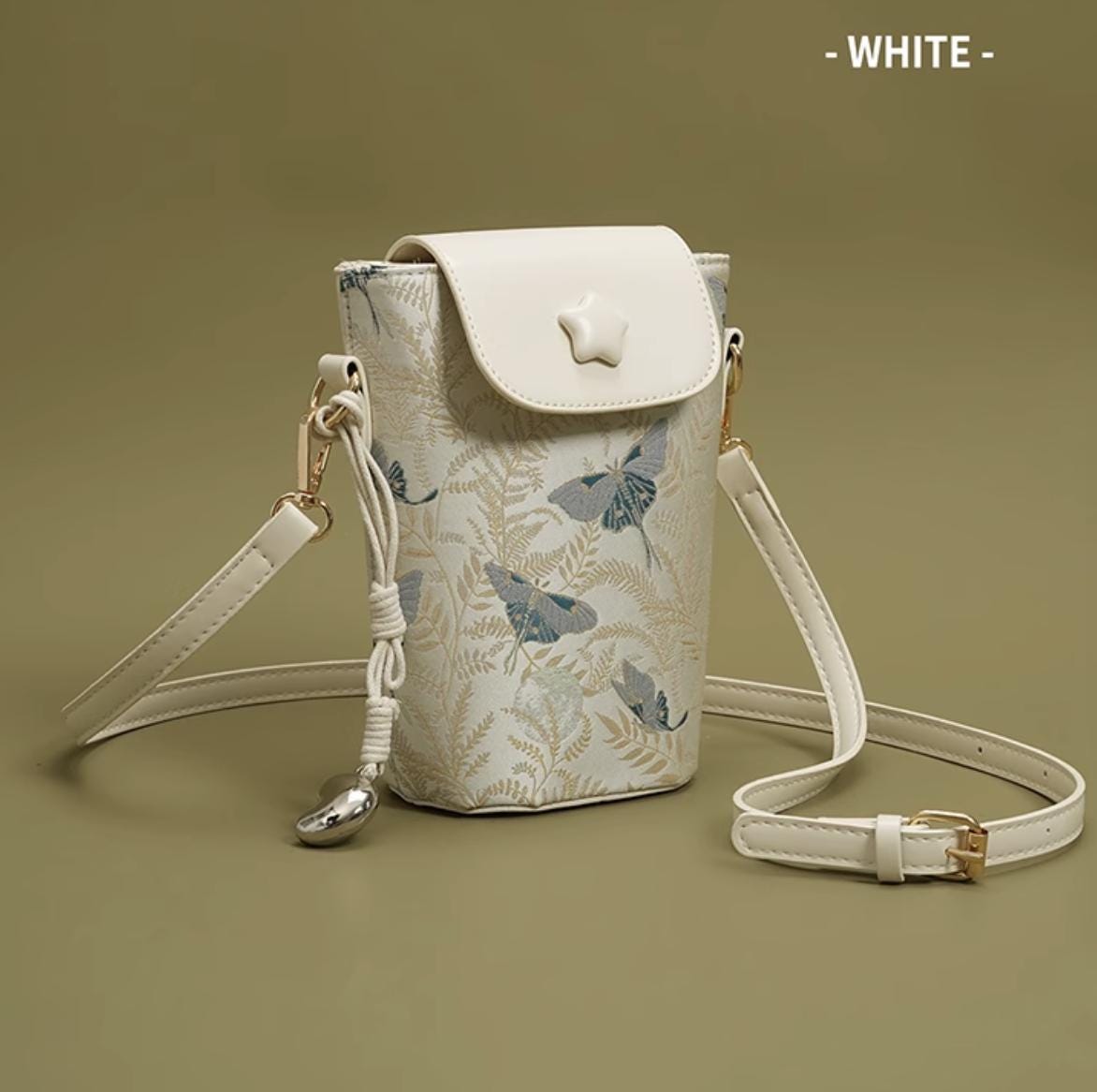 Butterfly Pattern Crossbody Phone Bag – Embroidered PU Leather Shoulder Bag with Adjustable Strap