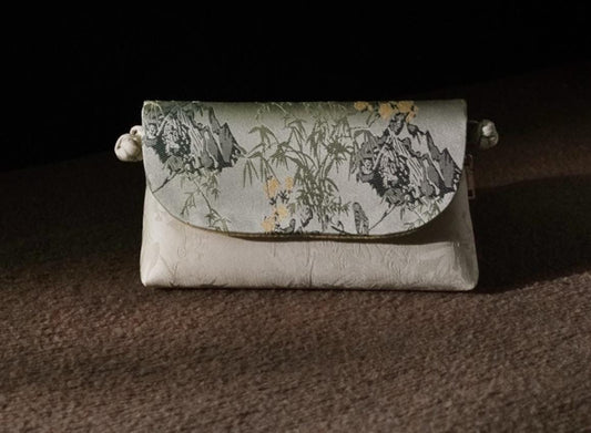 Silk Brocade Crossbody Purse – Handmade Oriental Landscape Design Bag for Daily Elegance and Gift Giving