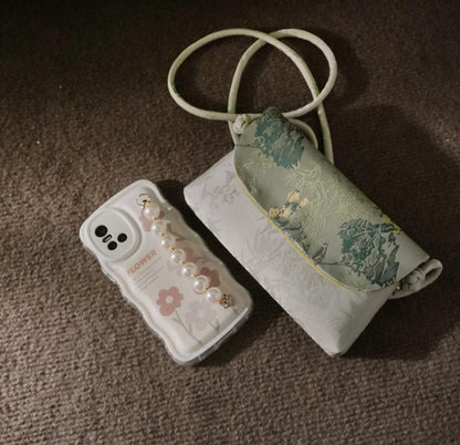Silk Brocade Crossbody Purse – Handmade Oriental Landscape Design Bag for Daily Elegance and Gift Giving