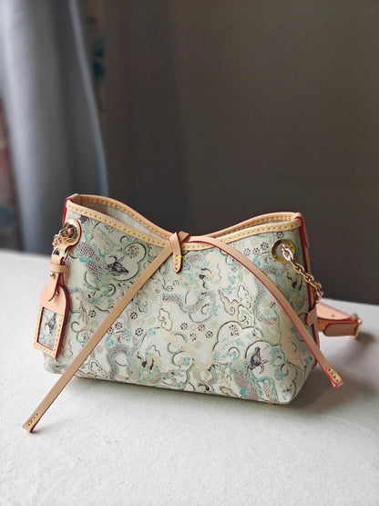 Dragon Brocade Handbag – Silk Tapestry, Auspicious Cow-Dragon Pattern, Elegant Oriental Purse for Everyday or Formal Wear