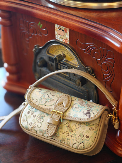 Oriental Embroidered Dragon Brocade Shoulder Bag – New Chinese Style, Vintage Buckle Design, Elegant Crossbody Purse