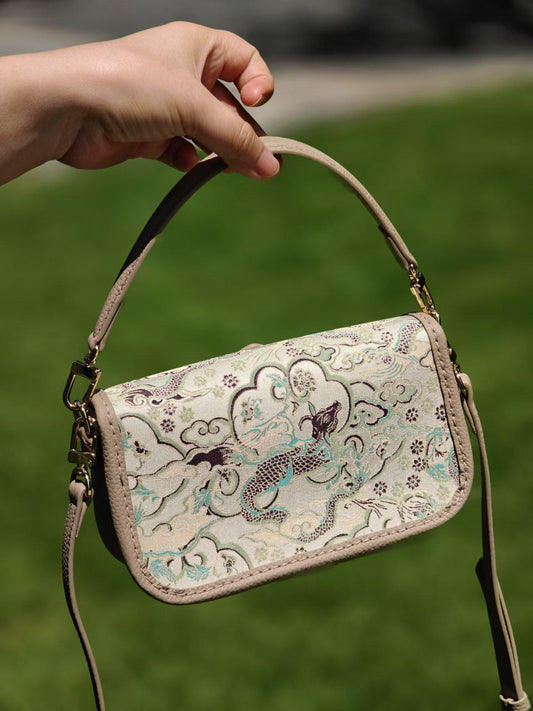 Oriental Embroidered Dragon Brocade Shoulder Bag – New Chinese Style, Vintage Buckle Design, Elegant Crossbody Purse